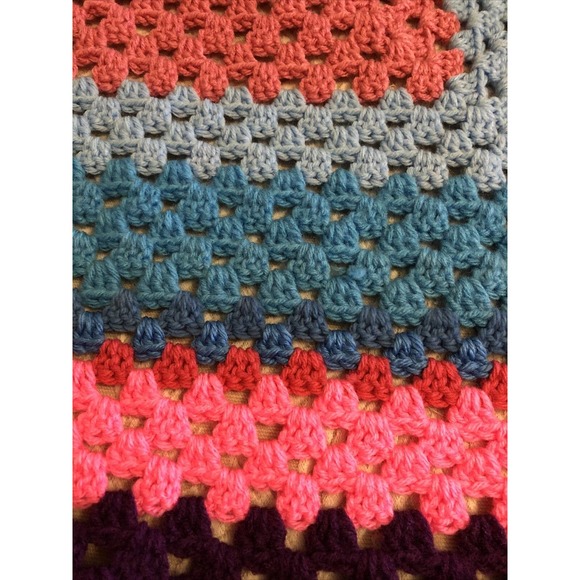 Afghan Handmade Multicolored Lap Throw Blanket Border Edge 35x37 - Picture 3 of 7